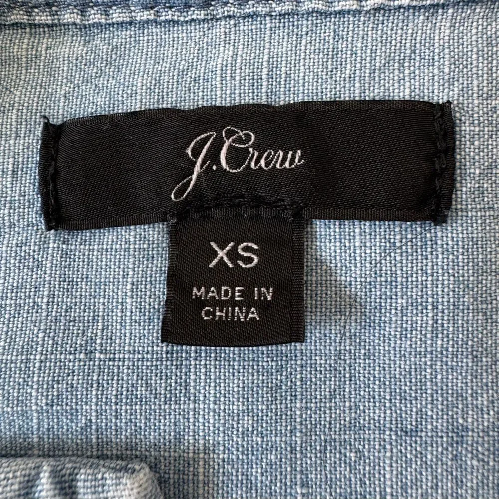 J. Crew Top Chambray Split Neck Long Bell Sleeve Blouse Size XS